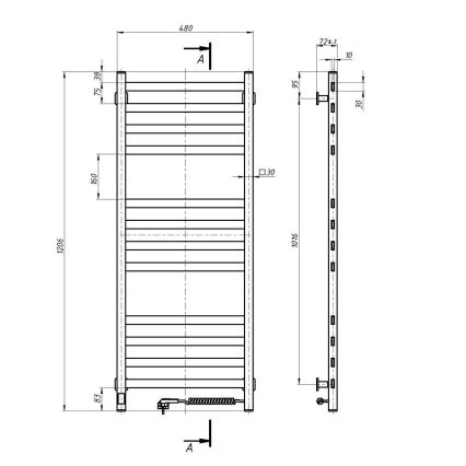 Scaldasalviette da bagno con termostato AVANGARD 459 W/230 V, 120,6 cm, IP44, bianco, lato destro