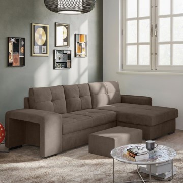 Schlafsofa mit Bettkasten und Hocker PALERMO, braun, rechts