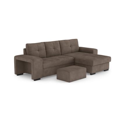 Schlafsofa mit Bettkasten und Hocker PALERMO, braun, rechts