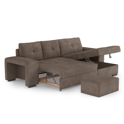 Schlafsofa mit Bettkasten und Hocker PALERMO, braun, rechts