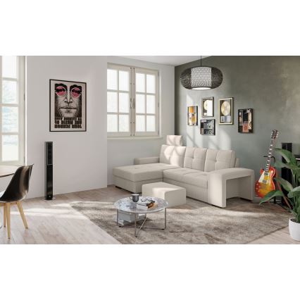 Schlafsofa mit Stauraum und Hocker PALERMO, hellgrau, links