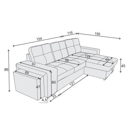Schlafsofa mit Stauraum und Hocker PALERMO, hellgrau, links