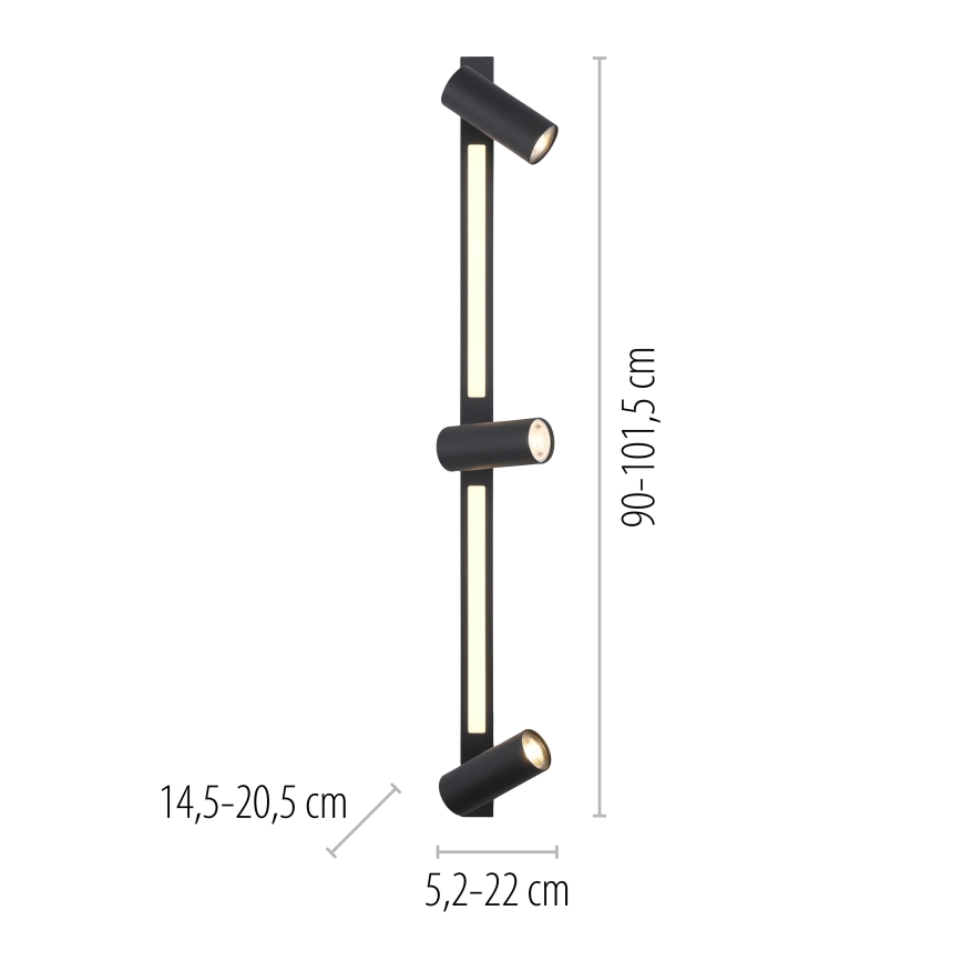Schöner Wohnen 11794-18 - Faretto LED DANTE 3x GU10/10W/230V + LED/14,4W nero