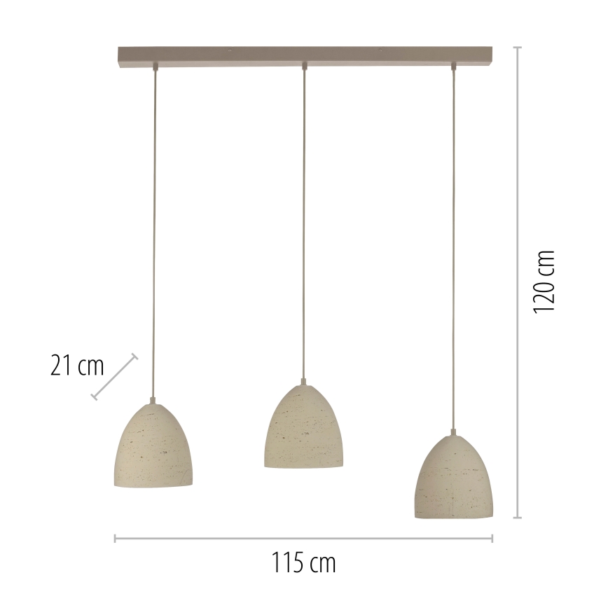 Schöner Wohnen 12541-42 - Lampada a sospensione su cavo TRAVENTA 3xE27/40W/230V in cemento