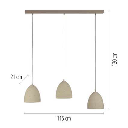 Schöner Wohnen 12541-42 - Pendelleuchte TRAVENTA, 3xE27/40W/230V, Beton
