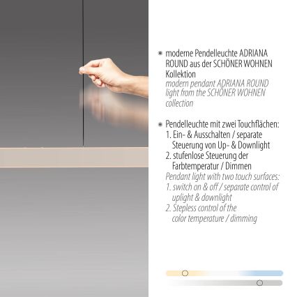 Schöner Wohnen 12577-39 - Sospensione dimmerabile su cavo ADRIANA ROUND 2xLED/24W/230V 2700/3000/3500/4000/5000K grigio