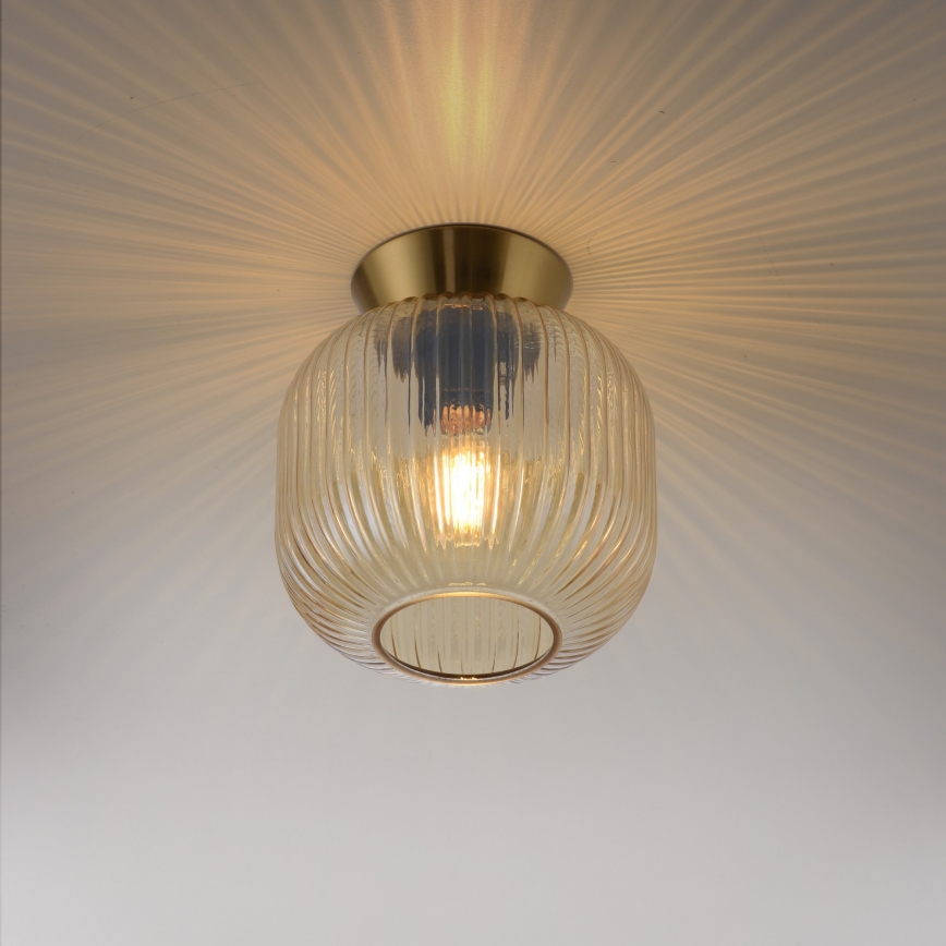 Schöner Wohnen 13574-27 - Deckenleuchte NAMI 1x E27/25W/230V, Ø 20 cm gold/beige/rauchfarben