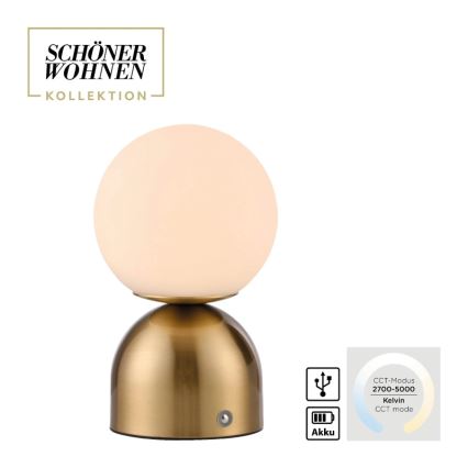 Schöner Wohnen 19218-12 - Lampe de table LED RUDI, rechargeable, dimmable et à commande tactile, LED 1,2W/5V, 3000–6000K, 1200 mAh, dorée