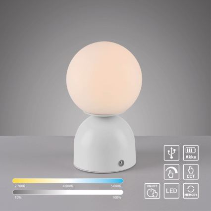 Schöner Wohnen 19218-16 - Lampada da tavolo ricaricabile dimmerabile a sfioramento RUDI LED/1,2W/5V 3000-6000K 1200 mAh bianca