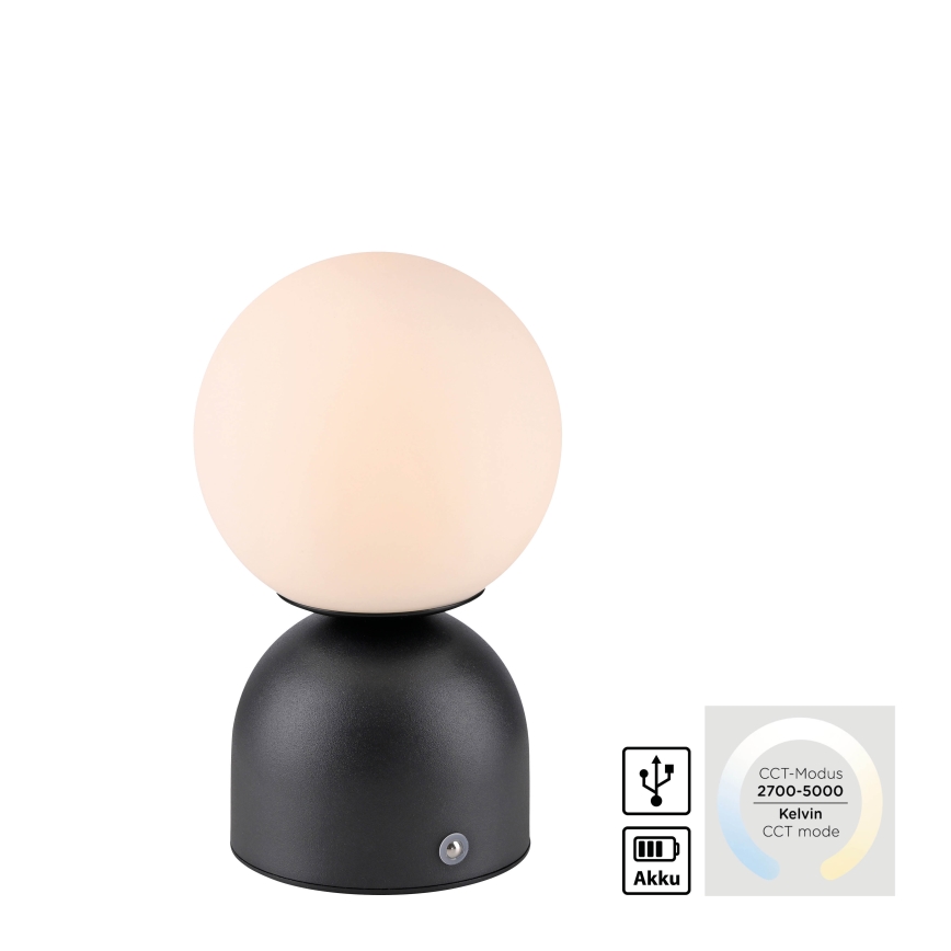 Schöner Wohnen 19218-18 - Lampada da tavolo ricaricabile LED dimmerabile con controllo touch RUDI LED/1,2W/5V 3000-6000K 1200 mAh nera