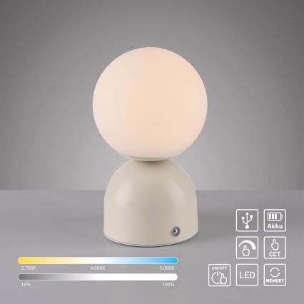 Schöner Wohnen 19218-39 - Lampada da tavolo ricaricabile LED dimmerabile a sfioramento RUDI LED/1,2W/5V 3000-6000K 1200 mAh grigio