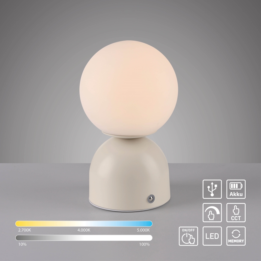 Schöner Wohnen 19218-39 - lampe de table LED tactile dimmable et rechargeable RUDI LED/1,2W/5V 3000-6000K 1200 mAh gris