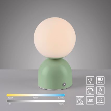 Schöner Wohnen 19218-43 - Lampe de table tactile dimmable rechargeable RUDI LED/1,2W/5V 3000-6000K 1200 mAh verte