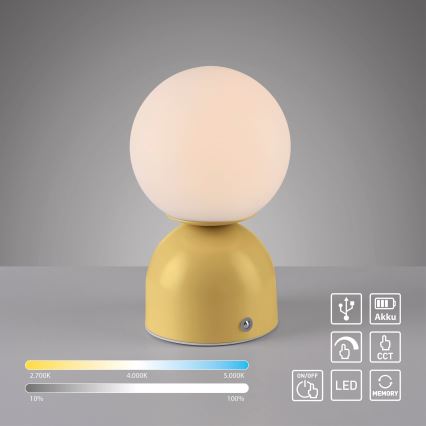 Schöner Wohnen 19218-81 - Lampada da tavolo ricaricabile a LED dimmerabile a sfioramento RUDI LED/1,2W/5V 3000-6000K 1200 mAh gialla