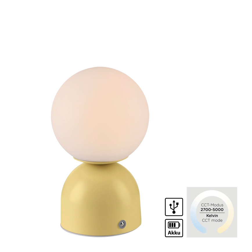 Schöner Wohnen 19218-81 - Lampada da tavolo ricaricabile a LED dimmerabile a sfioramento RUDI LED/1,2W/5V 3000-6000K 1200 mAh gialla