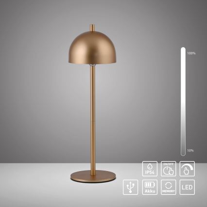 Schöner Wohnen 19244-12 - Lampada da tavolo da esterno ricaricabile a LED dimmerabile con comando touch BELLIS, LED/2,5W/5V, 2600 mAh, IP54, dorata