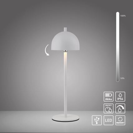 Schöner Wohnen 19244-16 - Lampe de table d'extérieur tactile dimmable rechargeable BELLIS LED/2,5W/5V 2600 mAh IP54 blanche