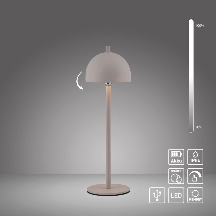 Schöner Wohnen 19244-39 - Lampe de table d'extérieur rechargeable tactile et dimmable BELLIS LED/2,5W/5V 2600 mAh IP54 grise