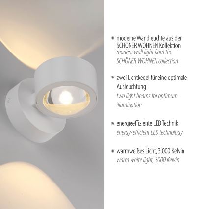 Schöner Wohnen 19331-16 - Applique murale LED CHIA 2xLED/2W/230V blanche
