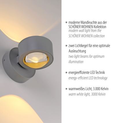 Schöner Wohnen 19331-21 - Applique murale LED CHIA 2xLED/2W/230V, anthracite