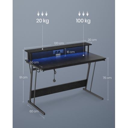 Scrivania con illuminazione integrata SOLEA-X, nera