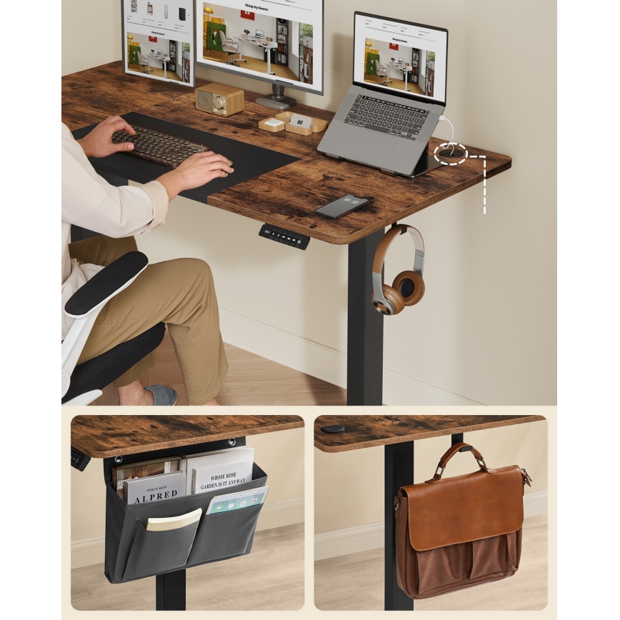 Scrivania regolabile in altezza SOLEA-X marrone/nero