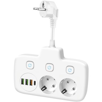 Sdoppiatore di prese con interruttore LINEA 2x230V + 4xUSB A/C SCHUKO bianco