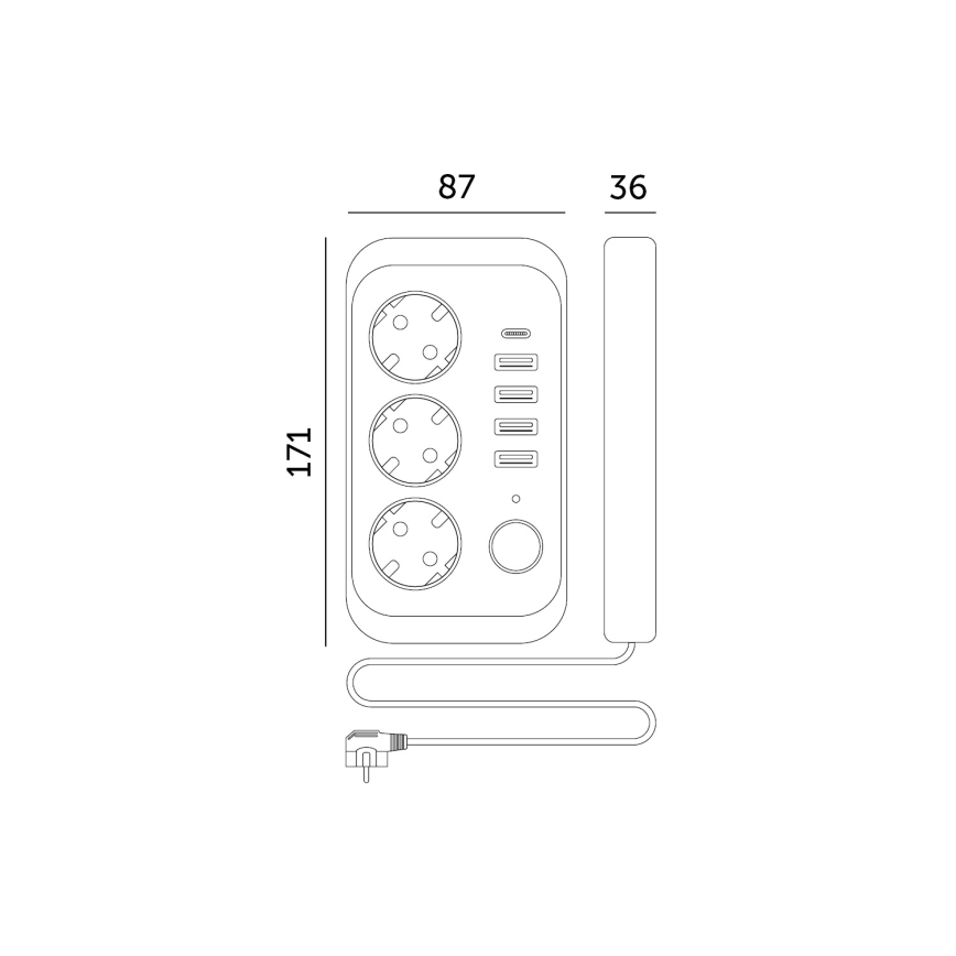 Sdoppiatore di prese con interruttore LINEA 3x230V + 5xUSB A/C SCHUKO 1,5 m bianco