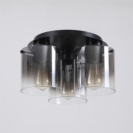 Searchlight - Plafoniera SWEDEN 3xE27/60W/230V dia. 39 cm nero/smoked