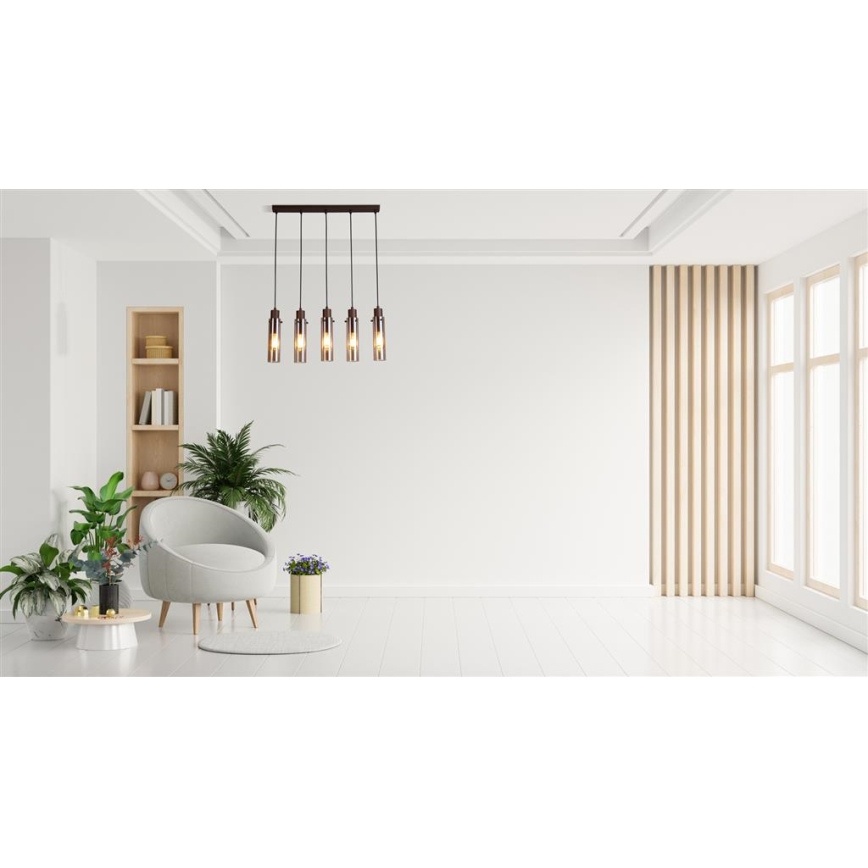 Searchlight - Suspension sur câble SWEDEN 5xE27/60W/230V marron/fumé