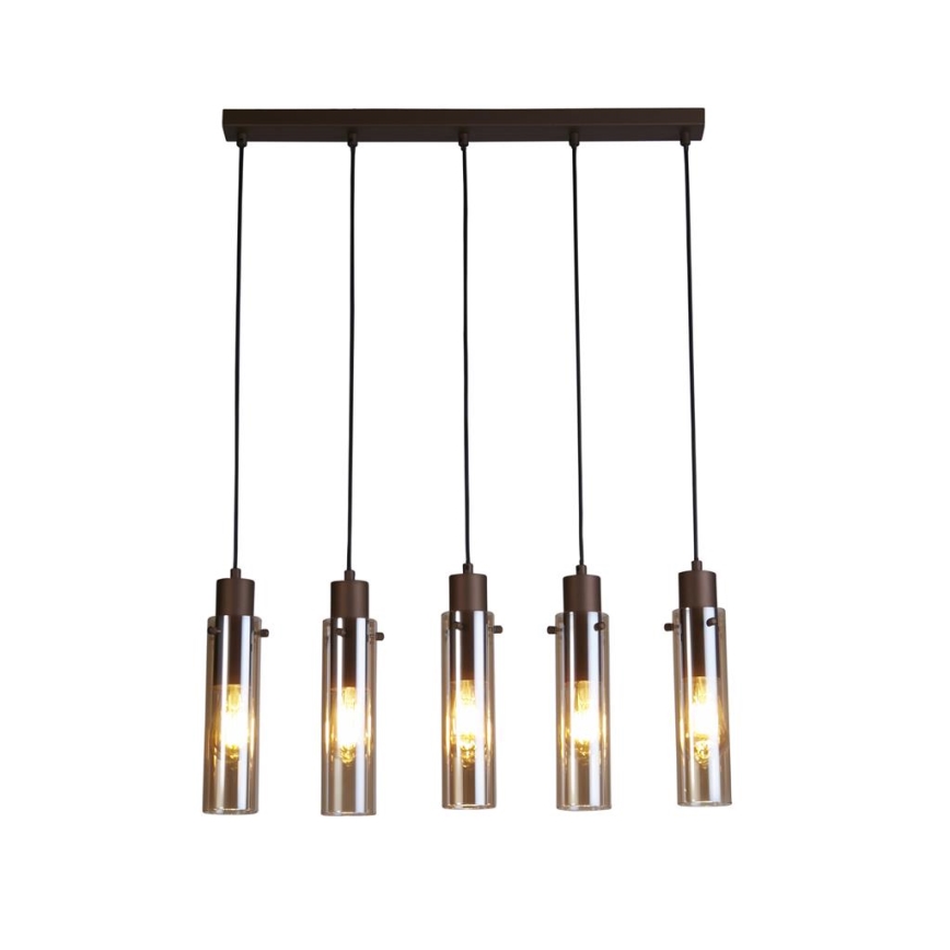 Searchlight - Suspension sur câble SWEDEN 5xE27/60W/230V marron/fumé