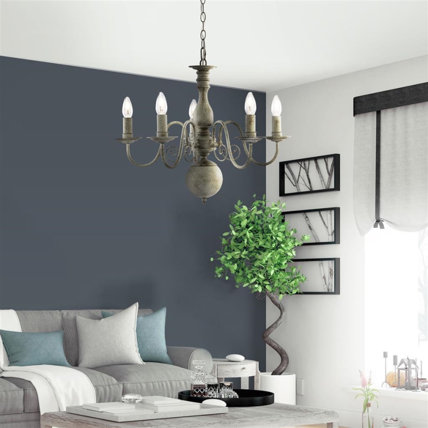 Searchlight - Lampadario a sospensione con catena GREYTHORNE 5xE14/40W/230V