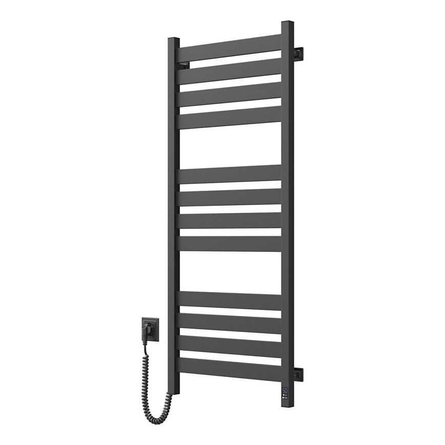 Sèche-serviettes LARGO pour salle de bains, 541 W/230 V, 120,6 cm, IP44, noir, côté gauche, design angulaire, thermostat intégré