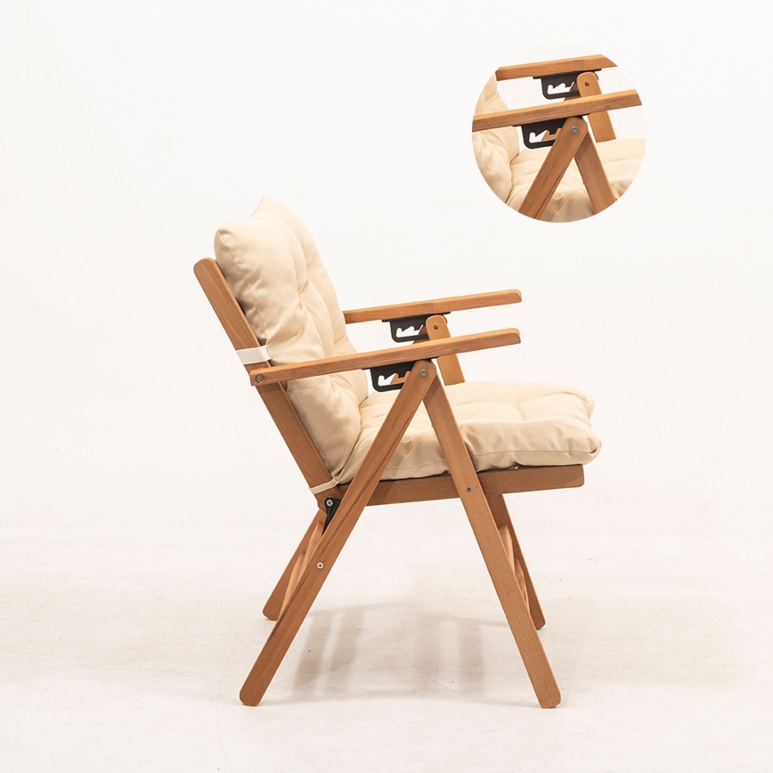 Sedia da giardino pieghevole con cuscino beige/faggio