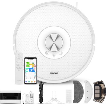 Sencor - Aspirateur robot 2 en 1 (aspiration + lavage) 50W/5000 mAh Wi-Fi blanc + télécommande