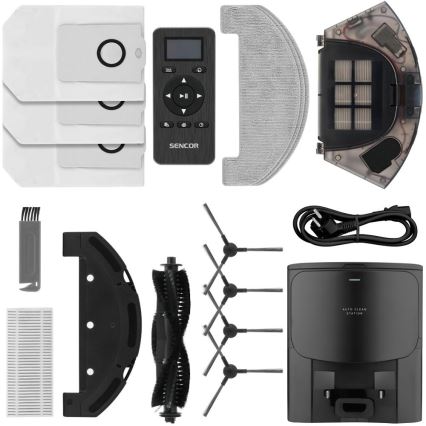 Sencor - Robot aspirateur 2 en 1 (aspiration et lavage) 16 W / 2600 mAh, Wi‑Fi, noir + télécommande
