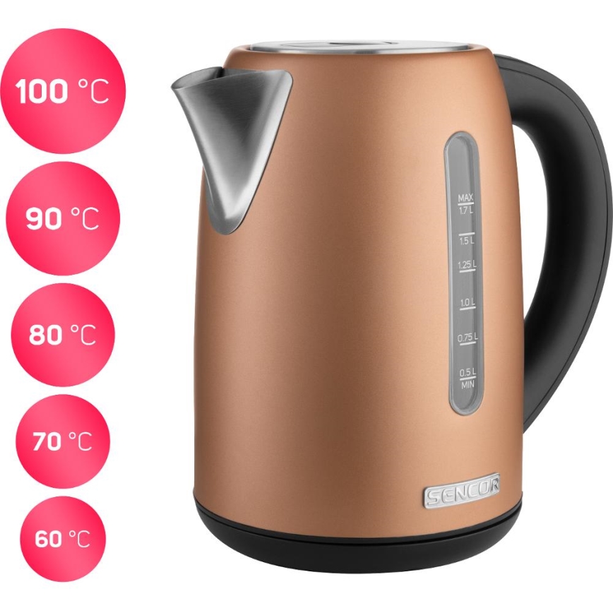 Sencor - Bouilloire électrique à chauffe rapide avec régulation de la température 1,7 l 2150W/230V cuivrée
