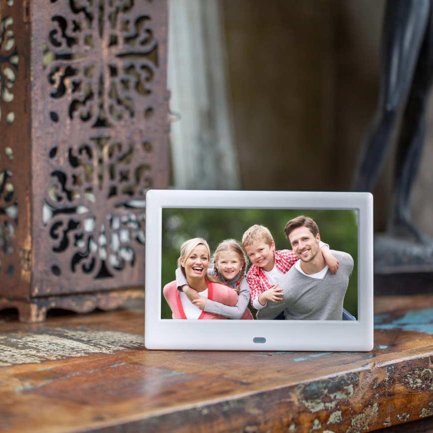 Sencor - Cornice digitale per foto da 7 con altoparlante 230V bianca + telecomando