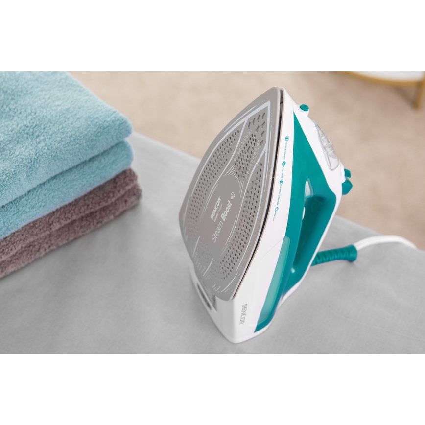 Sencor - Ferro da stiro a vapore 2600W/230V turchese/bianco