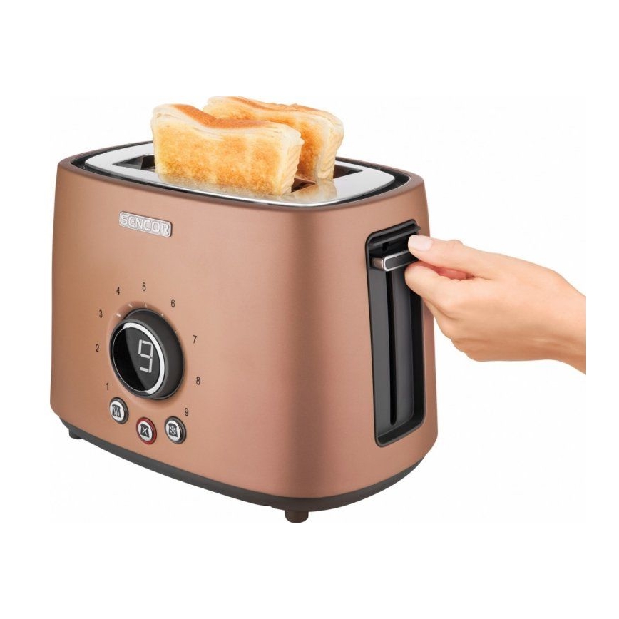 Sencor - Grille-pain à deux trous avec fonction de préchauffage 1000W/230V cuivré