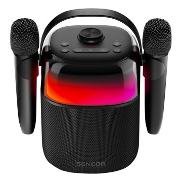Sencor - LED-RGB-Lautsprecher mit kabellosen Mikrofonen 35W 8000 mAh IPX5 schwarz