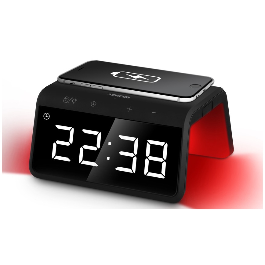 Sencor - LED RGB Orologio a sveglia con ricarica wireless 10W/1xCR2032