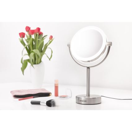 Sencor - Miroir de maquillage avec rétro-éclairage LED/5W/230V acier inoxydable