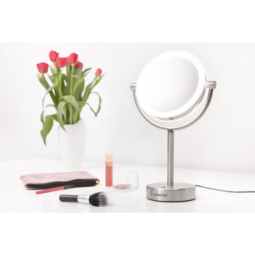 Sencor - Miroir de maquillage avec rétro-éclairage LED/5W/230V acier inoxydable
