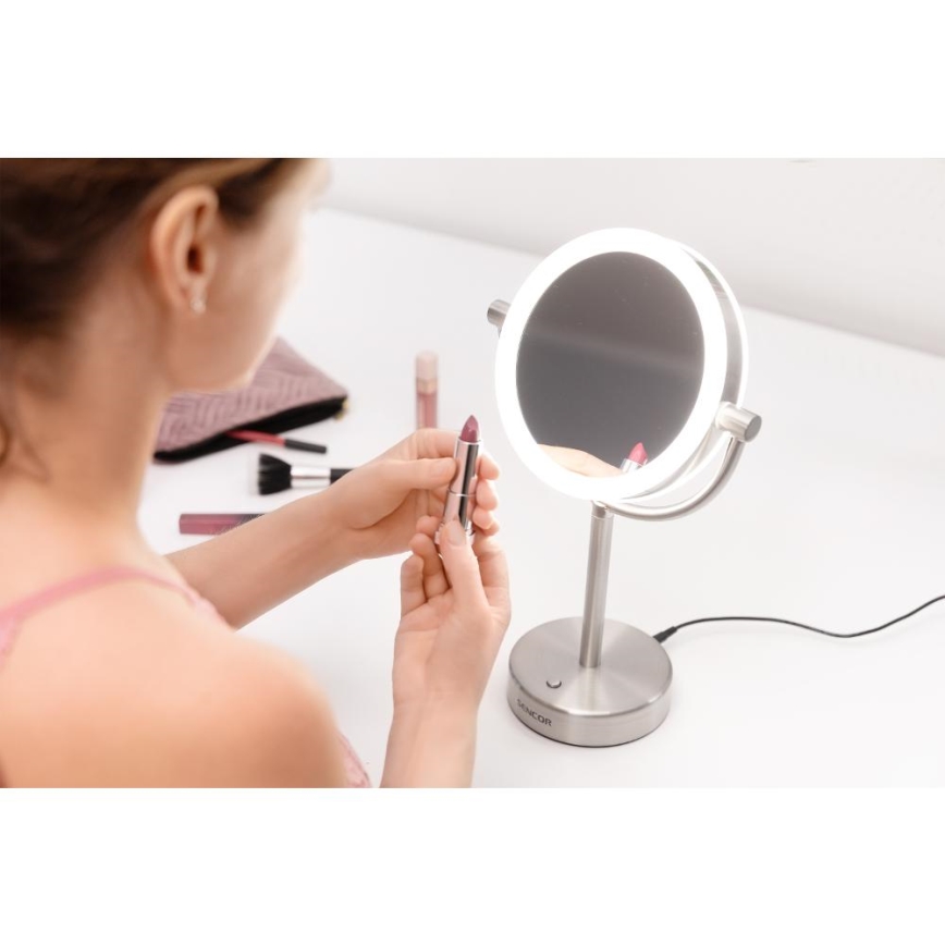 Sencor - Miroir de maquillage avec rétro-éclairage LED/5W/230V acier inoxydable