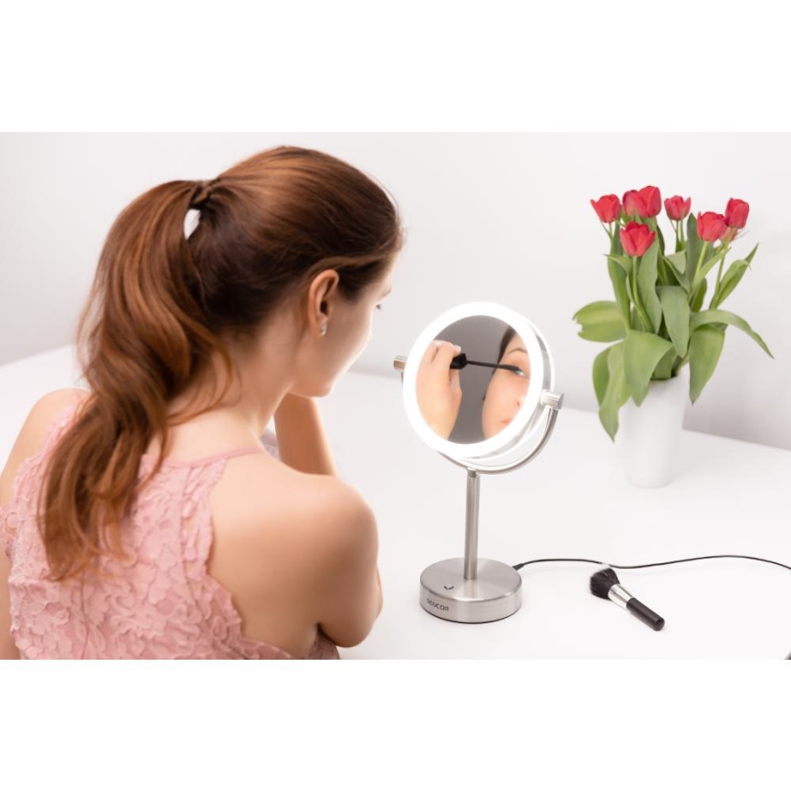 Sencor - Miroir de maquillage avec rétro-éclairage LED/5W/230V acier inoxydable