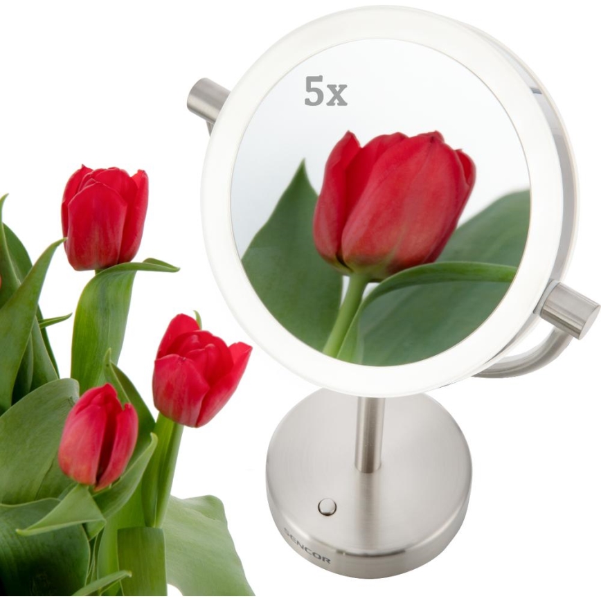 Sencor - Miroir de maquillage avec rétro-éclairage LED/5W/230V acier inoxydable