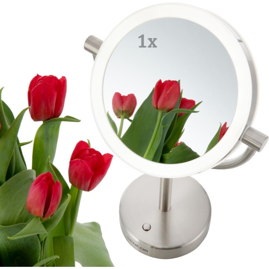 Sencor - Miroir de maquillage avec rétro-éclairage LED/5W/230V acier inoxydable