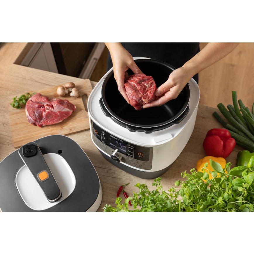 Sencor - Pentola a pressione elettrica multifunzione 5,5 l 1000W/230V bianco/nero