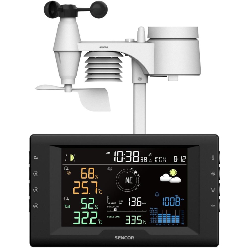 Sencor - Professionelle Wetterstation mit farbigem LCD-Display und Wecker 5V/1xCR2032 + 3xAA